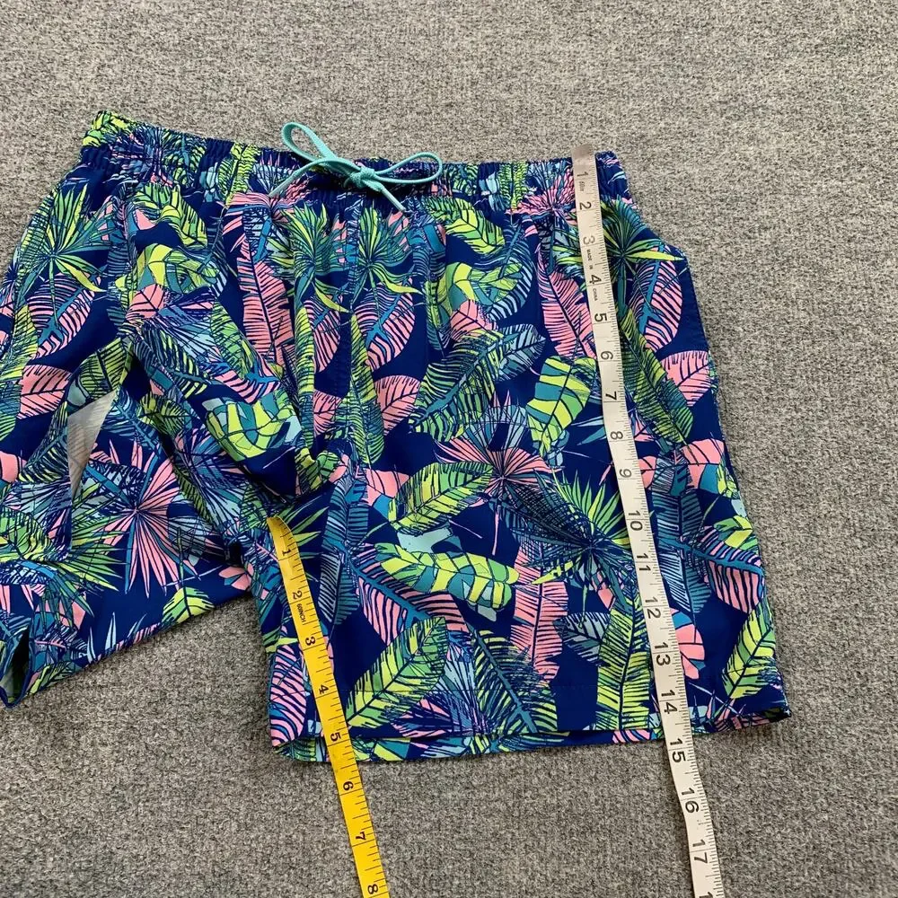Chubbies Swim Shorts Mens Small Blue Floral Tropical Leaf Mesh Lined Beach Trunk